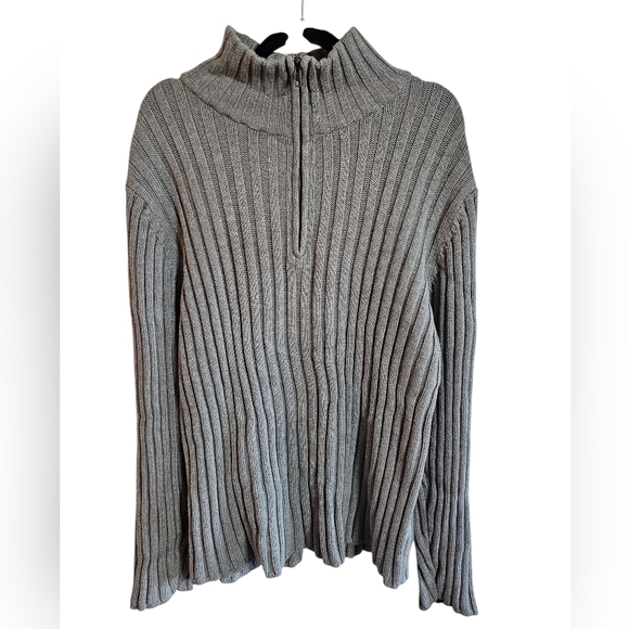 Banana Republic Ribbed Gray Cotton Zip Neck Sweater Minimalist Size L Classic - Picture 2 of 7